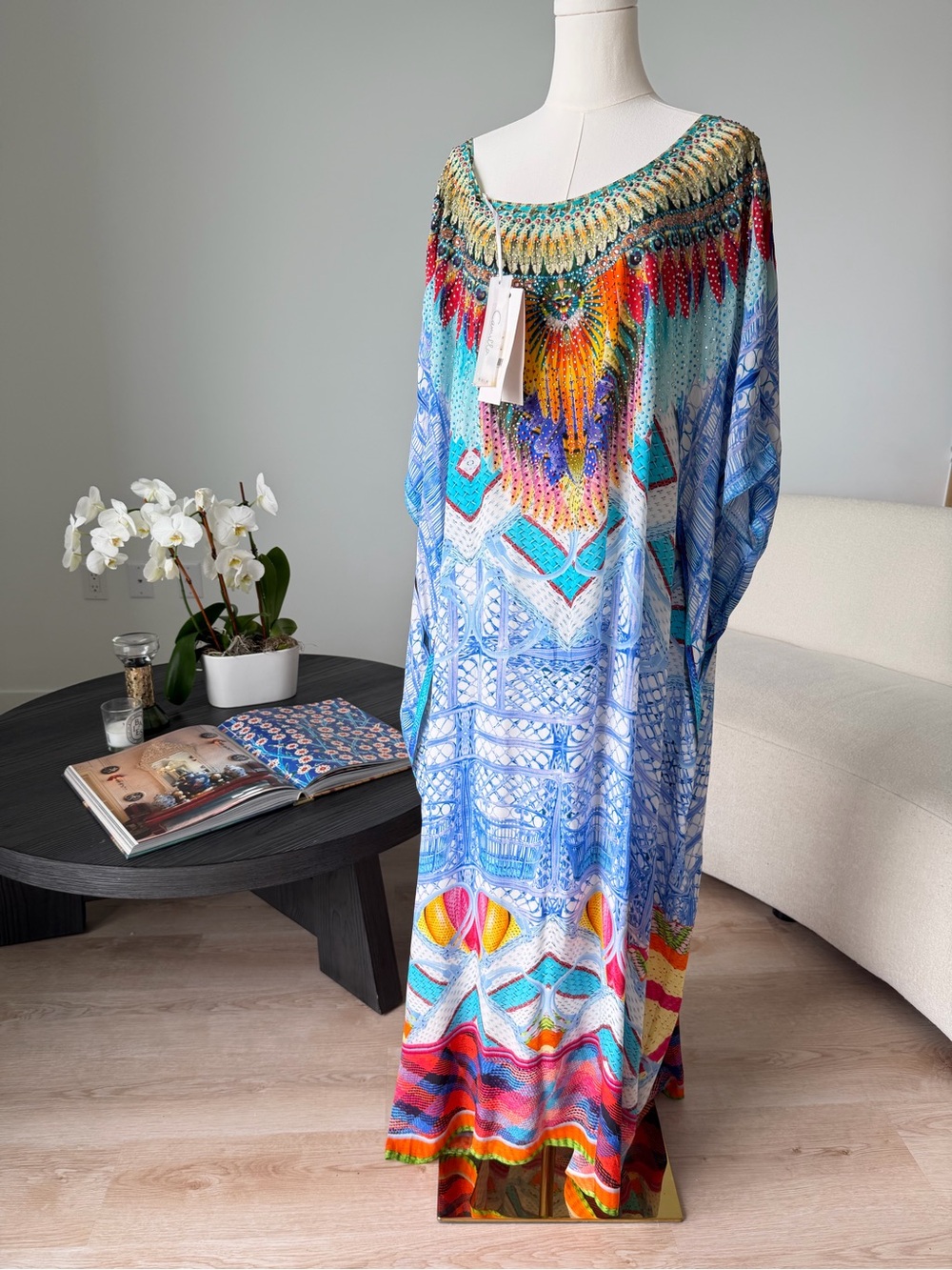 Camilla Silk Crystal Embellished Caftan Kaftan One Size NWT $600 Resort Cover Up - Picture 4 of 17